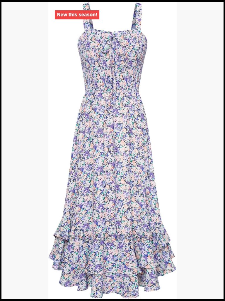 Square Neck Floral Maxi Dress Sleeveless Smocked Swing A-Line